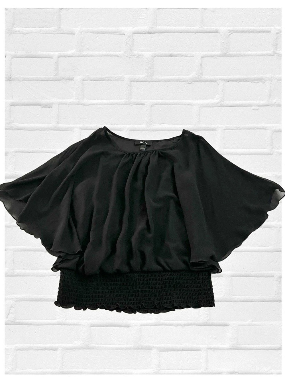 Y2K BCX Black Sheer Ruffle Sleeve Blouse Fairycore Whimsigoth Balletcore Cropped